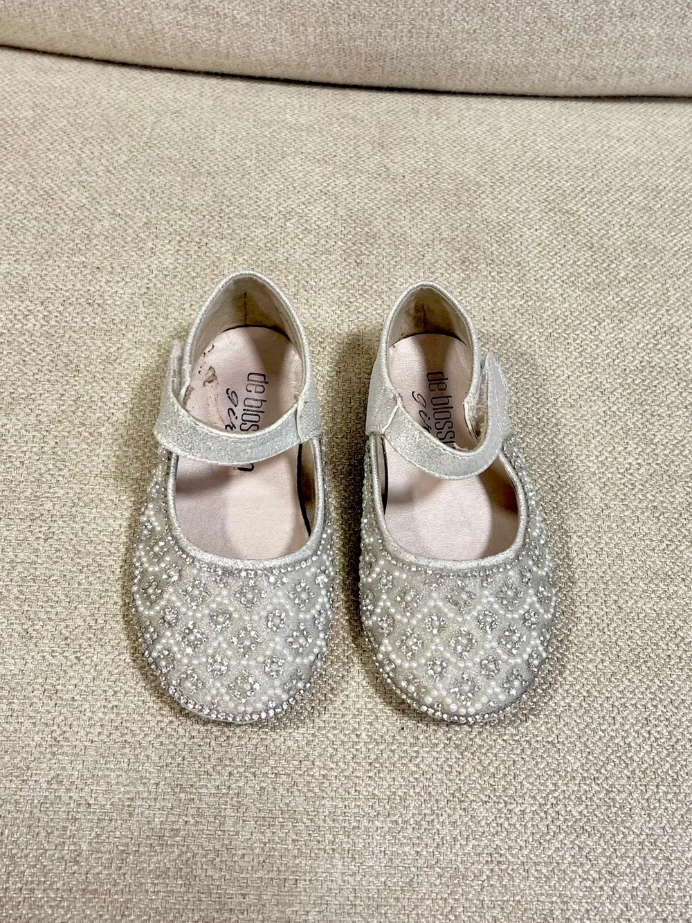 De Blossom Kids Sz 6 Toddler Helen Silver Pearl Rhinestone Mary Jane Dress Shoes